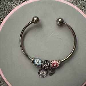Pandora Silver Bracelet with Pink and Blue Charms